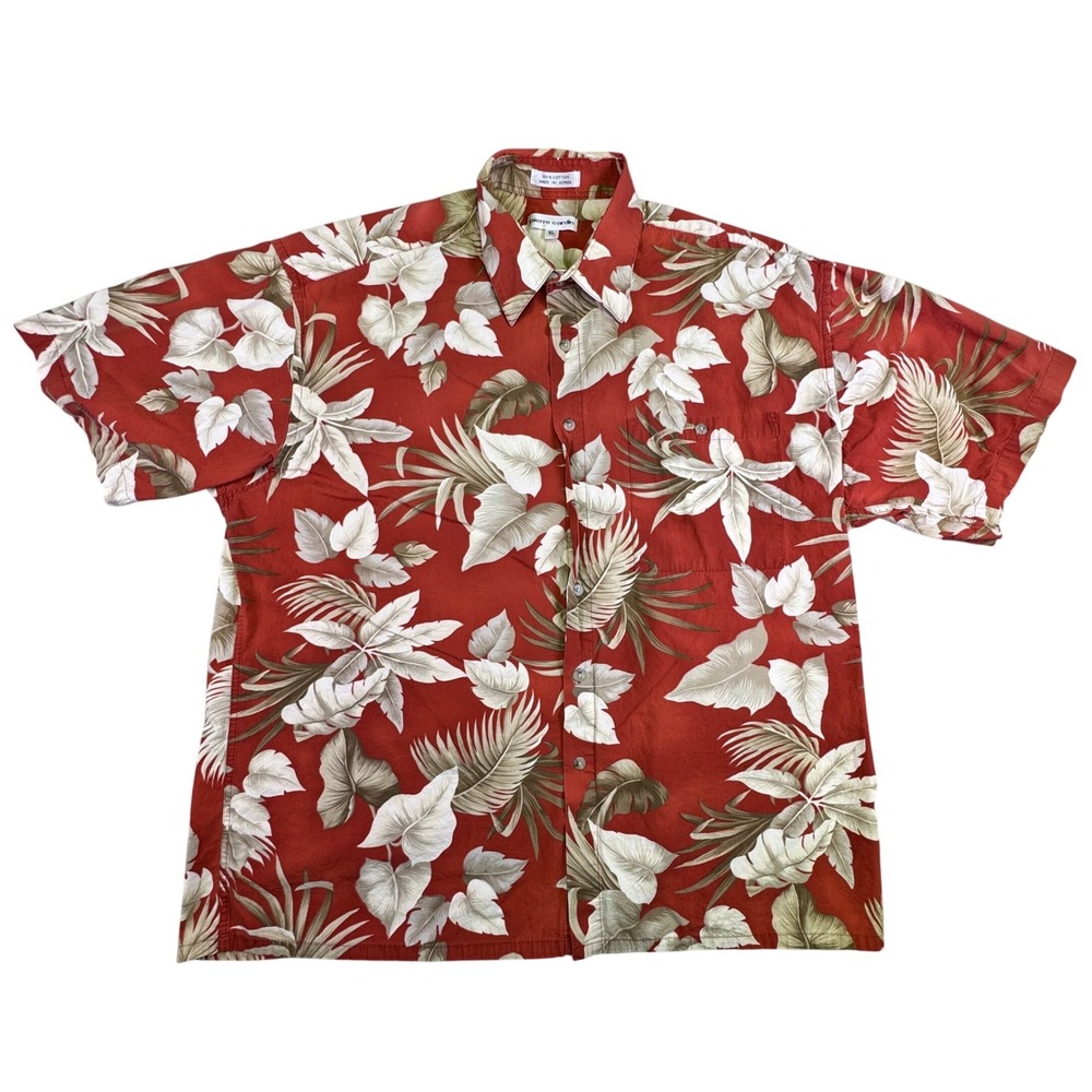 Vintage Pierre Cardin Shirt Men's XL‎ Button Down Tropical Red Hawaiian Hawaiian